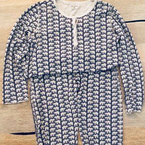 Roller Rabbit Classic Blue Elephant Long Sleeve Pajamas Adult Small